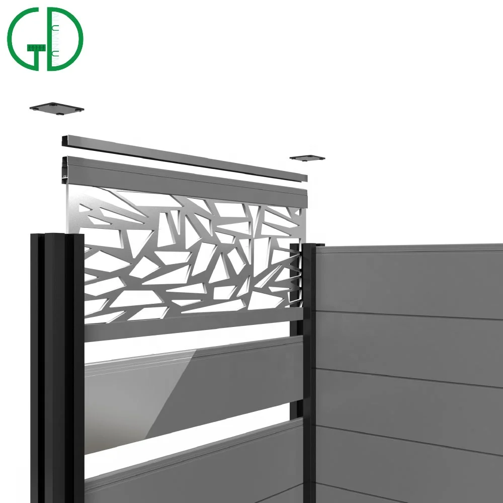 painéis de vedação de privacidade de alumínio desenhos de jardim de varanda moderna de varanda kit ao ar livre de 8ft 8ft 6 painéis de cerca de alumínio pretos - Imagem 2