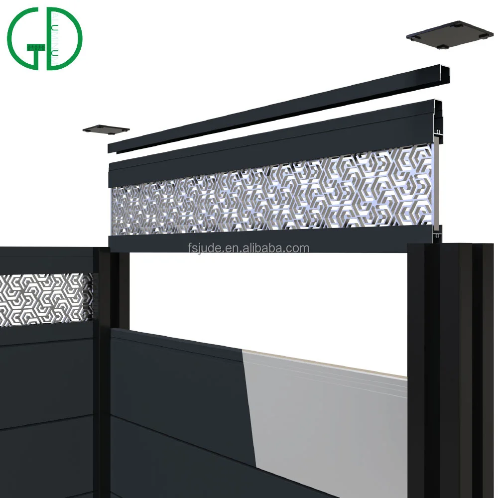 painéis de vedação de privacidade de alumínio desenhos de jardim de varanda moderna de varanda kit ao ar livre de 8ft 8ft 6 painéis de cerca de alumínio pretos - Imagem 4