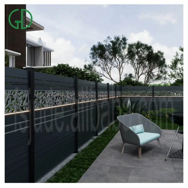 Garden de piscina de aluminio negro barrera decorativa de madera de madera moderna litera de literas paneles de cerca - Imagen 6
