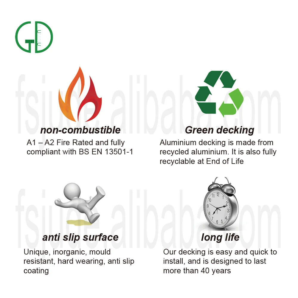 Foshan GD deck de perfil de alumínio design de varanda com classificação de fogo d0 e A2fl-s1 deck de alumínio para exterior - Imagem 3
