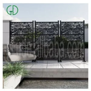 GD laser cut fence screen DIY outdoor privacy screen with stand for patio garden metal fence screen