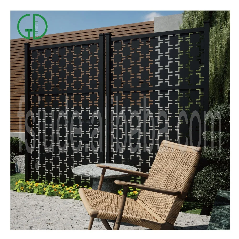GD laser cut fence screen DIY outdoor privacy screen with stand for patio garden metal fence screen - Image 2